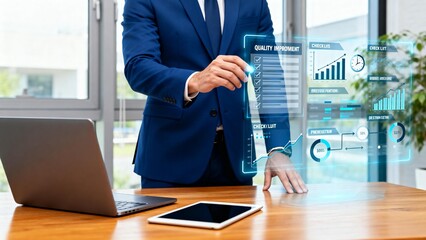 Businessman interacting with digital data