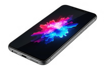 Modern smartphone with vibrant abstract wallpaper