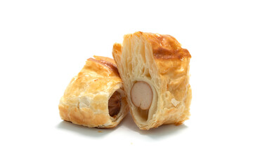 Sausage pie on isolated white background.