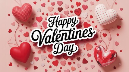 Happy Valentines Day celebration with hearts and balloons