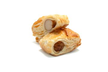 Sausage pie on isolated white background.
