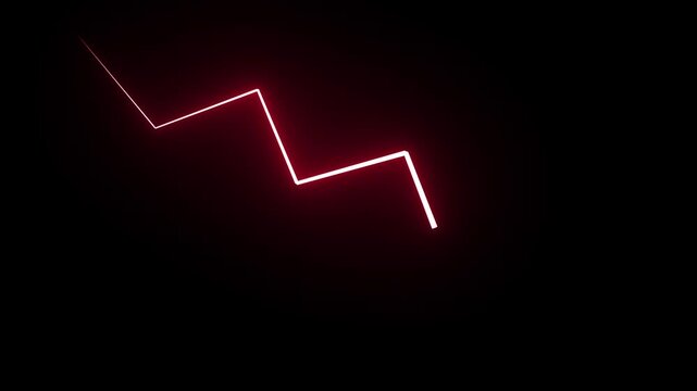 Red Glowing Arrow Down Animation on Black Background, Decrease and Loss Concept
