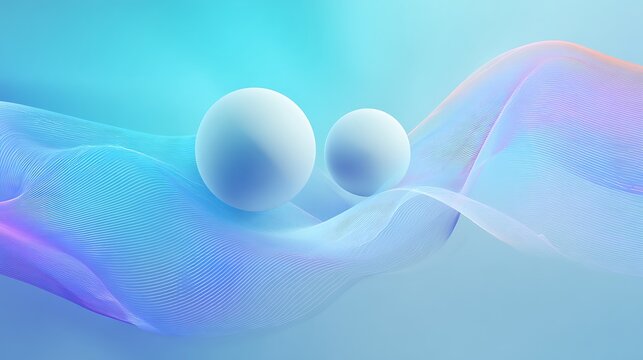 Abstract futuristic glowing spheres on flowing light waves - Powered by Adobe