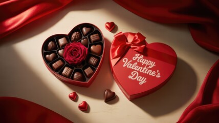 Romantic Valentine's Day chocolates and rose gift box