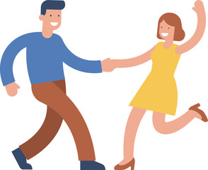 Happy couple dancing swing or jive dance move with joined hands