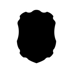 Black silhouette of a heraldic shield with wavy edges on white background