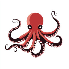 Red Octopus Illustration with Curled Tentacles and Circular Suckers.