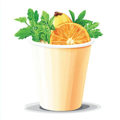  Refreshing Smoothie with Tropical Greens and Citrus Fruit Slices in a Cup.