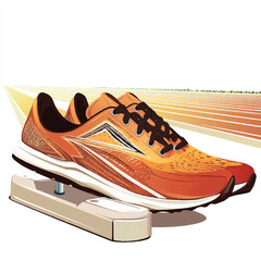 Ready to Race Orange Running Shoes on Starting Block.