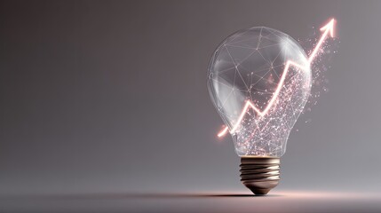 A glowing light bulb with a rising graph symbolizes innovation, ideas, and growth in a modern context.