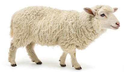 Fototapeta premium A flock of white sheep and lambs standing in a green spring meadow pasture, representing rural farming and livestock agriculture with ewes grazing on grass in a nature field