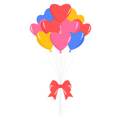 リボン付きの風船、ハート型、イラスト、アイコン、デコレーション素材	