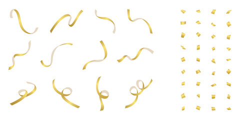 金色のテープと紙吹雪のセット、デコレーション素材