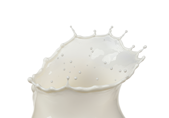 complex, thick opaque creamy white liquid splash structure captured mid-explosion by high-speed macro photography against a transparent background. concept for beverage advertising