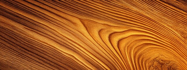 Close-up of polished wood grain with natural swirls, warm amber tones, and concentric ring patterns. Warm glow