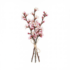 Spring Cherry Blossom Design Elements Collection Isolated on White