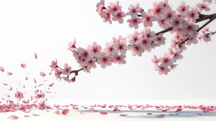 Spring Cherry Blossom Design Elements Collection Isolated on White