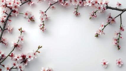 Spring Cherry Blossom Design Elements Collection Isolated on White