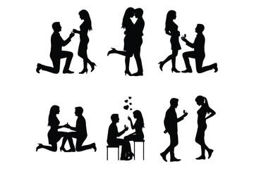 Obraz premium Illustration of silhouette of romantic proposal scenes with couples in various poses