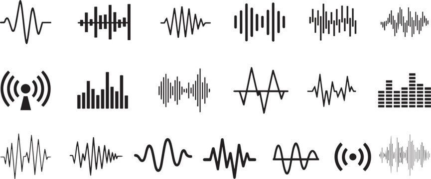 Sound Wave Icon Set &ndash; Audio Waves, Equalizer and Radio Signal Vector Icons