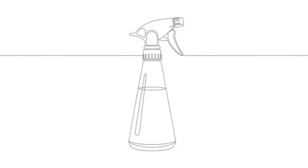 Obraz premium Simple line drawing of a spray bottle with trigger mechanism on a white background representing cleaning and household tasks