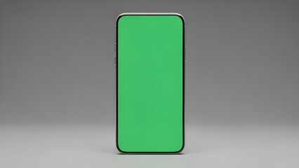 Front view of a vertical smartphone mockup with green screen chroma key on a gray background. Clean and professional template for mobile application and web design.