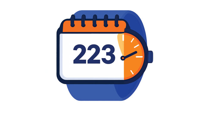 Stylized Calendar Watch Icon with Date 223 and Time Display.