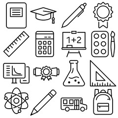 School Essentials Icon Set Outline Style (Part 1)
