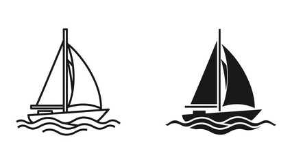Sailing Boat Vector Illustrations - Line Art and Solid Fill Styles © JubayerStock
