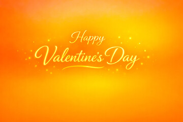 Happy Valentine’s Day glowing script typography on bright orange gradient background with warm energetic romantic tone, vibrant color and smooth texture, designed for bold greeting cards, posters