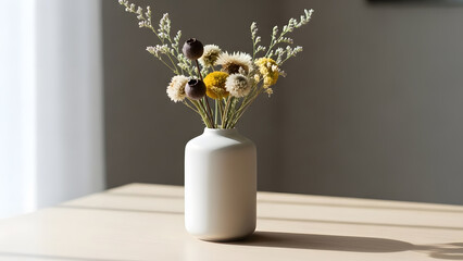 Simple decorative vase with dried flowers in modern interior