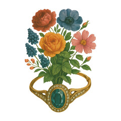 Fototapeta premium PNG Vintage floral ring illustration