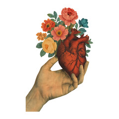 Fototapeta premium PNG Heart blooms with vibrant flowers.