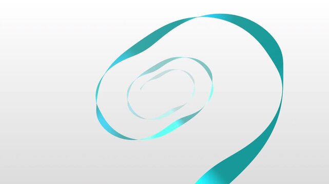 Abstract 3D medical visualization of a blue protein ribbon folding into a helix structure. Seamless loop of a glossy enzyme chain self-assembling on a white laboratory background. 4K UHD 3D render.