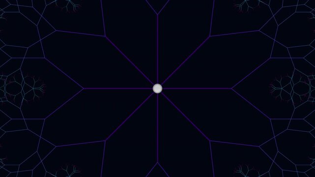 Seamless loop of a radially symmetric fractal network resembling a nervous system. Breathing recursive branches expand and contract with glowing connections in 4K UHD. Abstract medical background.