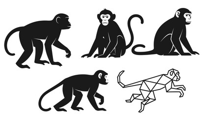 Set of four monkey silhouettes in different styles, clean vector illustrations. © delly