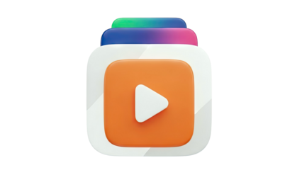 3D Play Button Icon with Gradient Layers