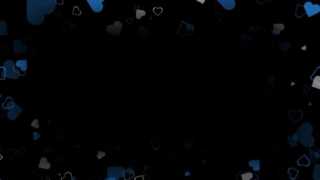 Romantic blue heart particle border overlay animation background for valentine love on alpha channel