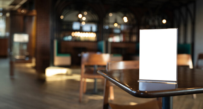 tent card Restaurant display blank menu mockup in cafe ideal for branding, promotions, copy space specials, table reservations, QR info