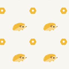 Pattern con riccio e fiorellino gialli su sfondo crema