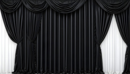 Black curtains in various drapes and folds displayed on a clean white background, showcasing elegant interior design options, textures, and styles, ideal for modern home d&eacute;cor, architecture, and inter