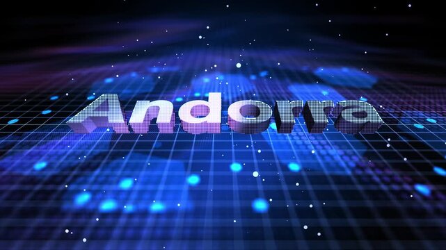 Andorra Futuristic Digital Map Location on Global Technology Network Background