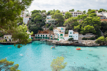 Cala Santanyi bay on Mallorca island in Spain panoramic top view in sunny day in October.