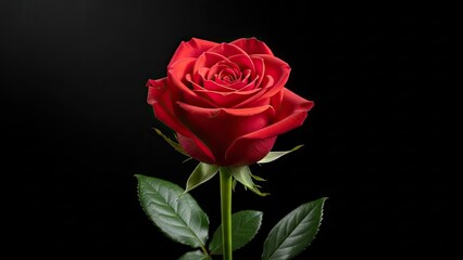 Fototapeta premium Perfect Single Red Rose on Black Background