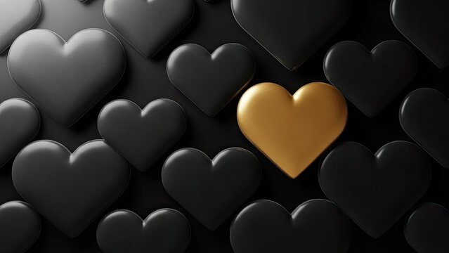 Luxury Concept: Unique Gold Heart in Dark Crowd