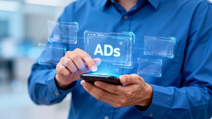 Person interacting with digital ads on smartphone