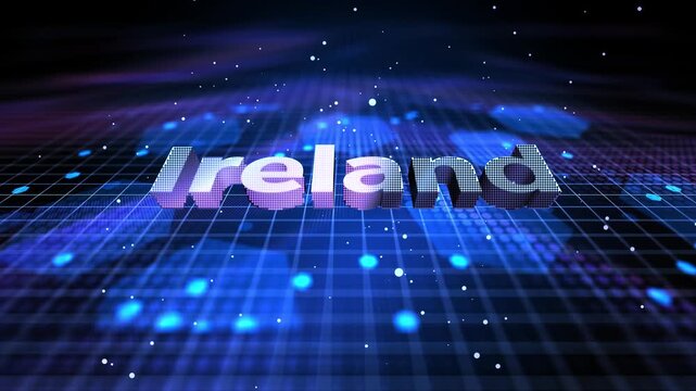 Ireland Futuristic Digital Map Location on Global Technology Network Background