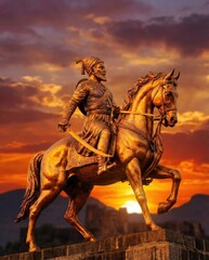 Shivaji maharaj statue on horse.
