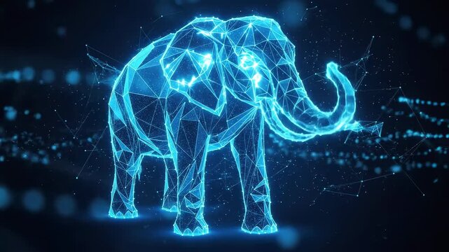 Abstract digital elephant futuristic design with geometric blue lines