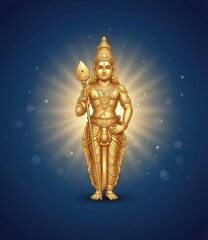 Thaipusam banner concept with Lord Murugan golden statue.